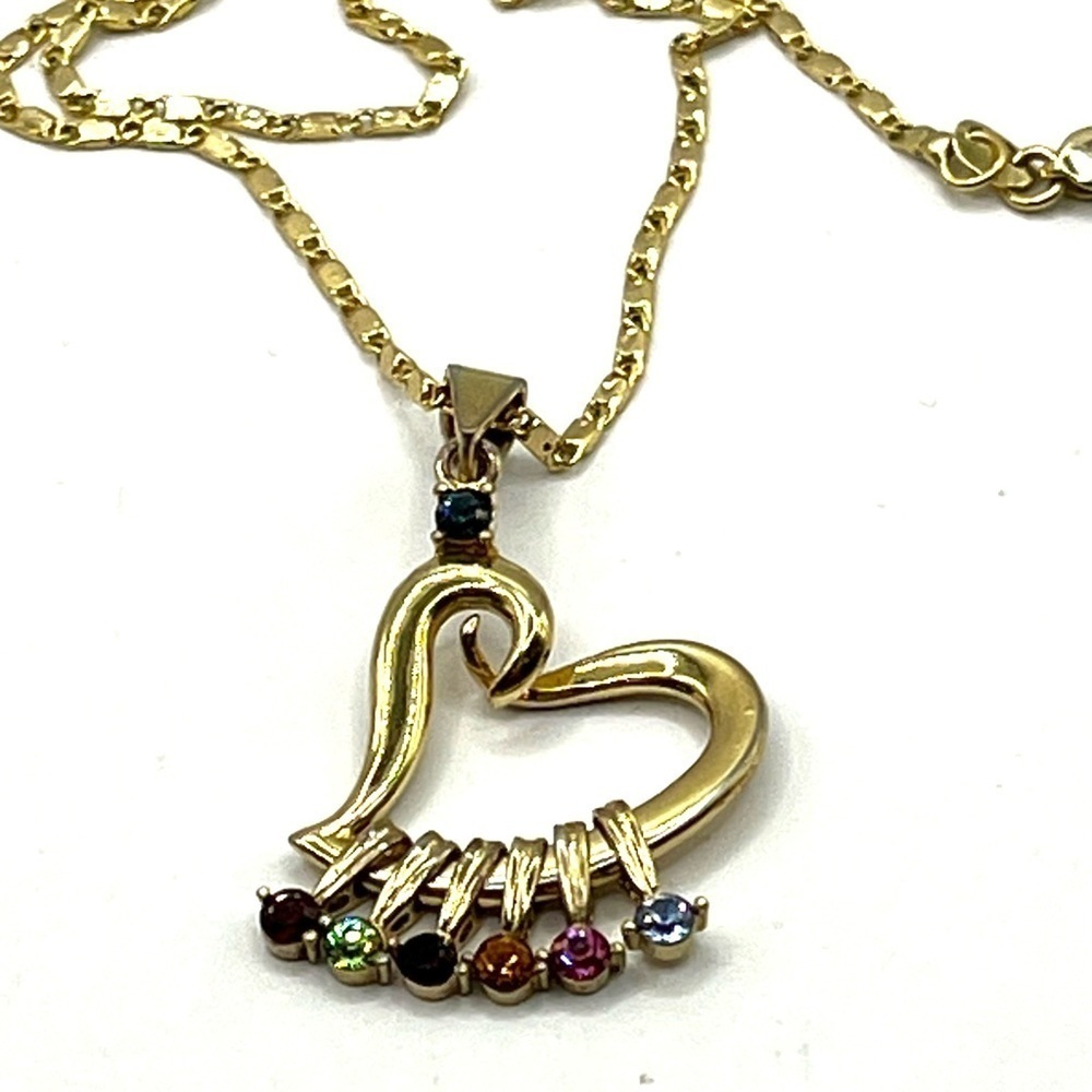 Mothers Birthstone Heart Necklace 7 Birthstone Gold 18kt Gf 22” Necklace Pendant